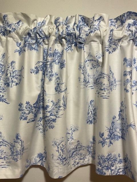 Handmade Blue and White Toile Valance, 52 X 15 INCHES