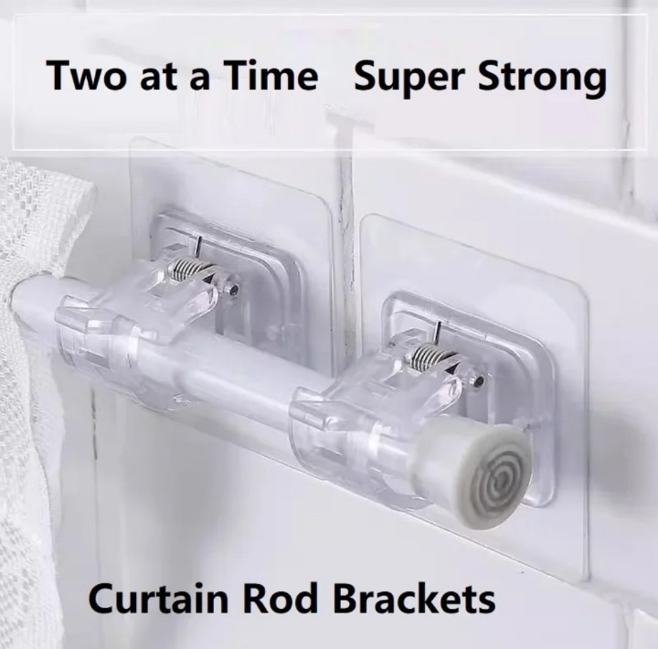 8pcs Nail Free Adhesive Holder Adjustable Hooks Curtain Rod Clip Self Brackets