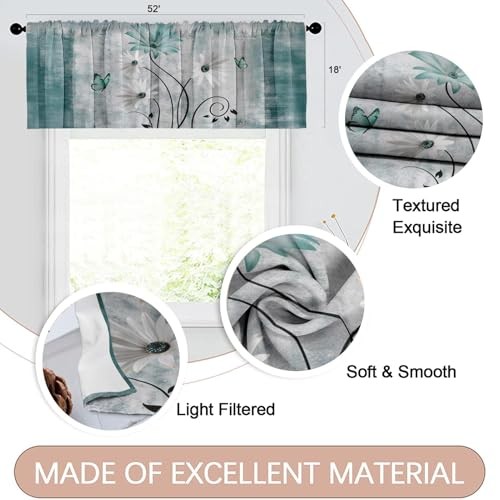2 Pack Valances Window Treatments, 18″W x 52″L (Pack of 2) Daisy Green