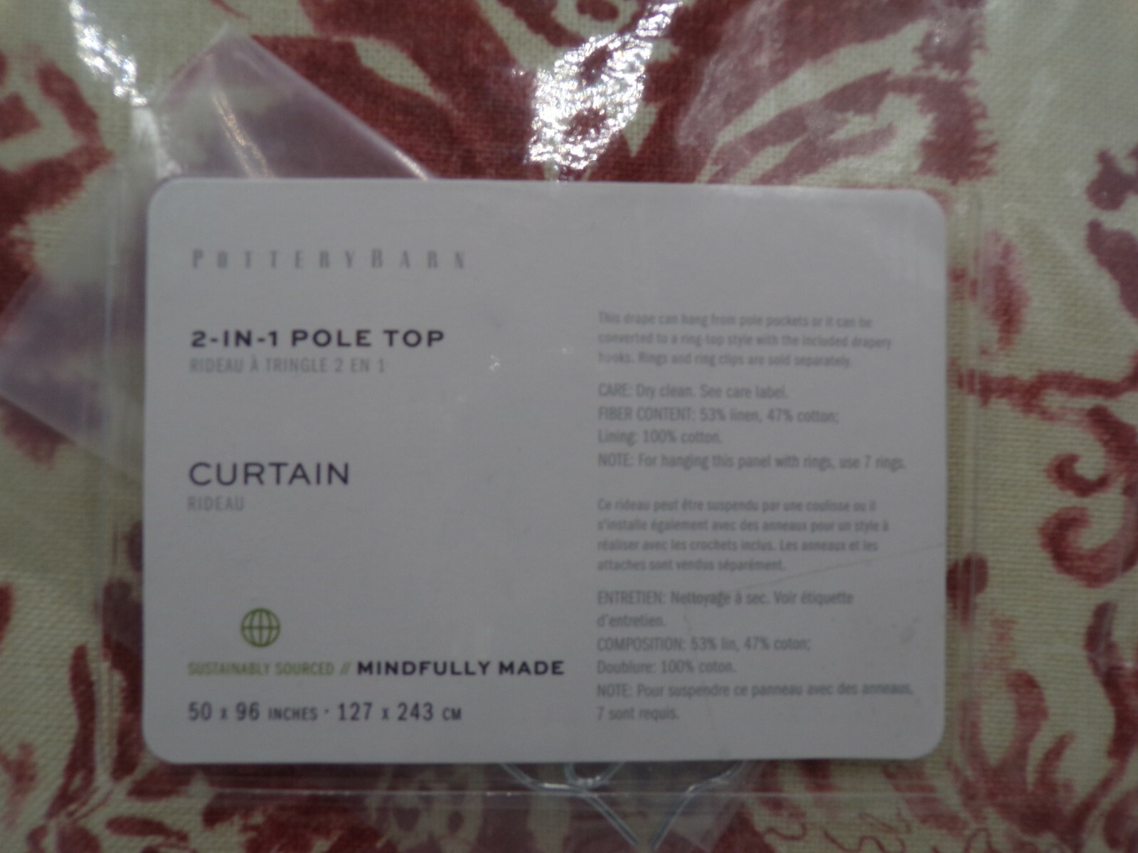Pottery Barn Thea Print Cotton Lined Drape Panel Warm Multi 50x 96″ #8828