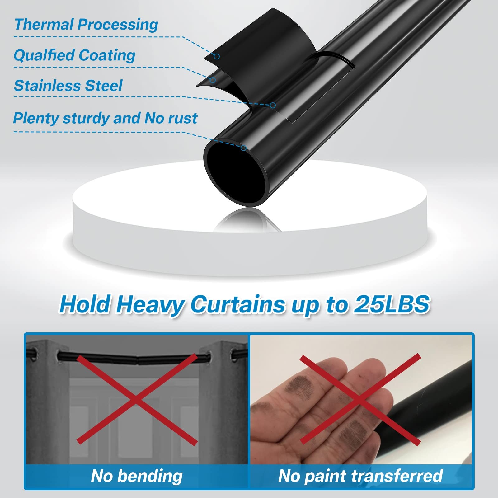 Matte Black 5/8 Inch 2Pack 2848 In Small Decorative Window Curtain Rods Set