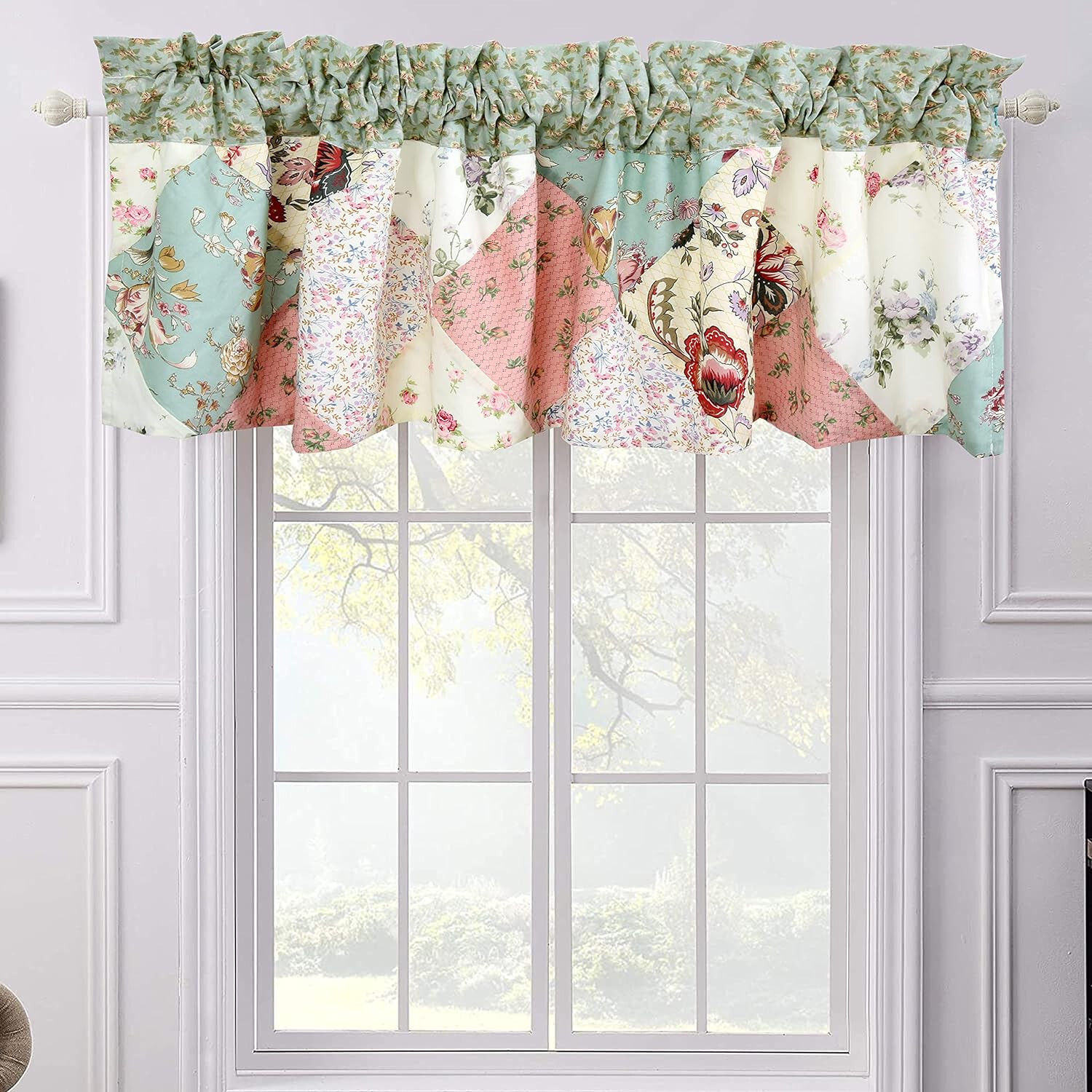 COTTAGE CHIC 16 x 56 WINDOW VALANCE : COZY COUNTRY PINK GREEN BLUE SHABBY ROSES
