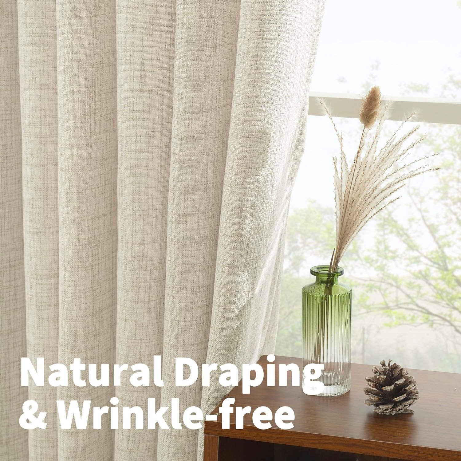 Linen Cafe Curtains Length 2 Panels, Short Half Window Drapes