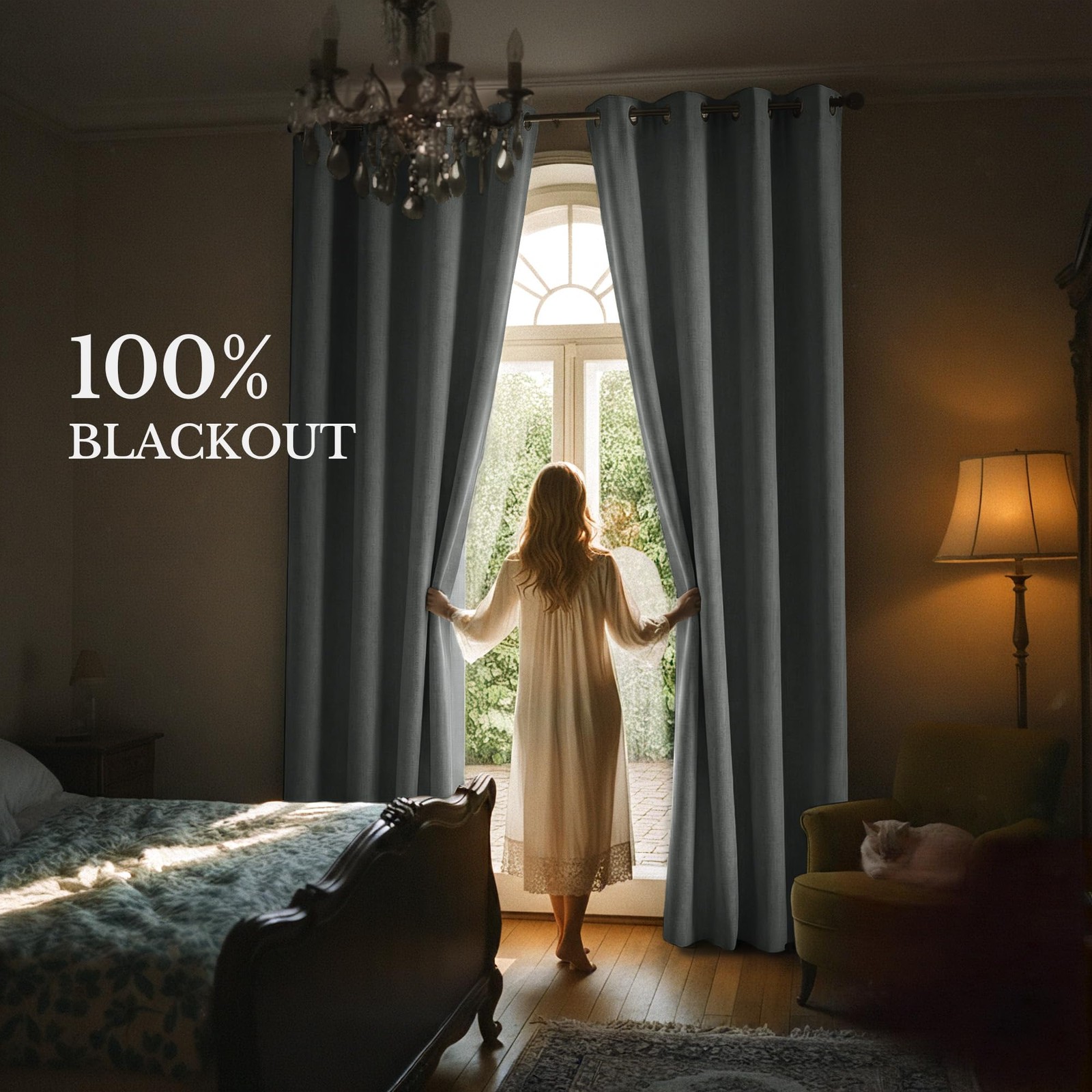 100% Blackout Curtains for Bedroom 84 Inches Long 2 Panels Set, Grey Grommet …