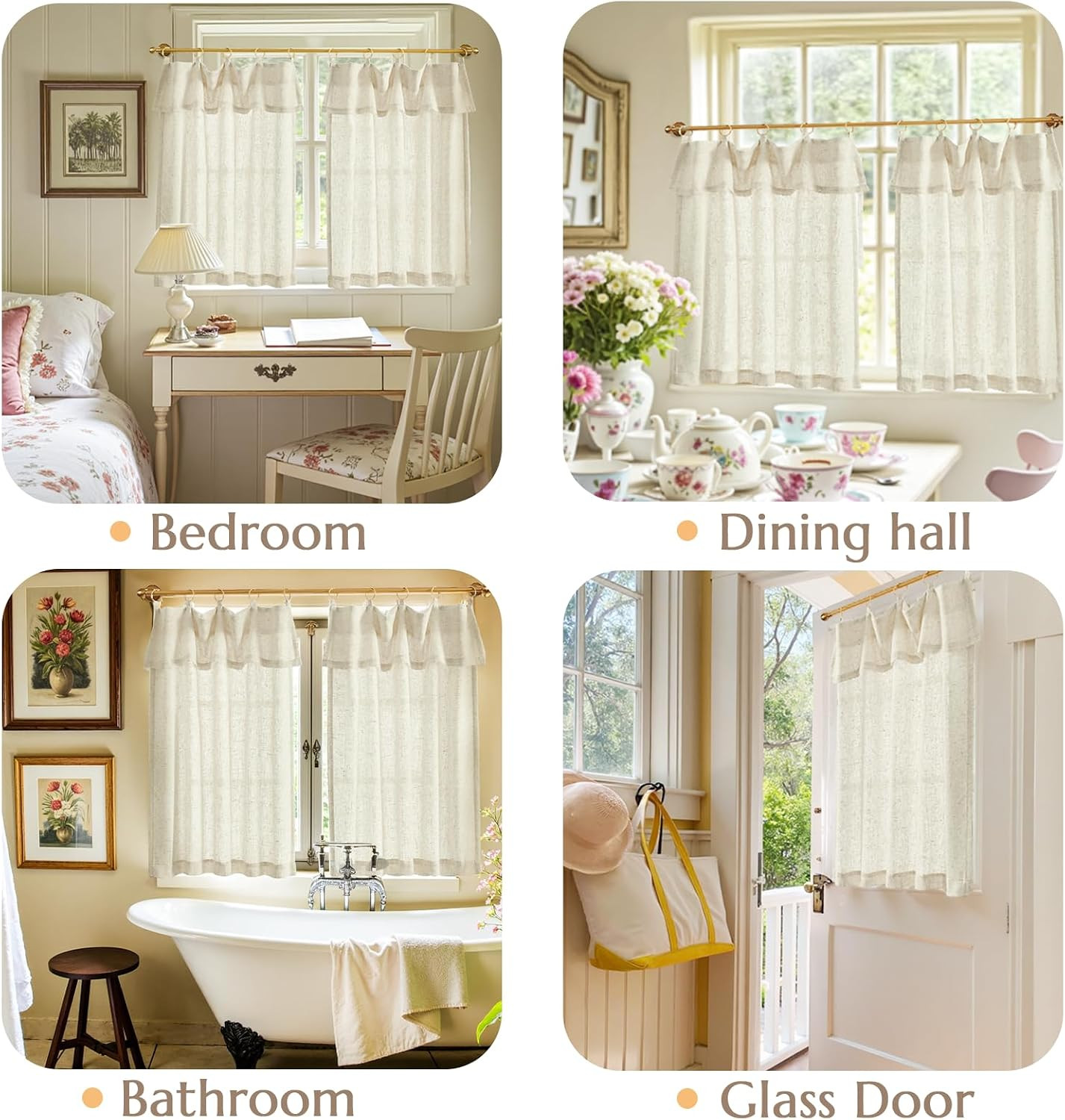 Jinchan Linen Tier Kitchen Curtains, 30X36, 2 Panels, Natural | Light Filtering,