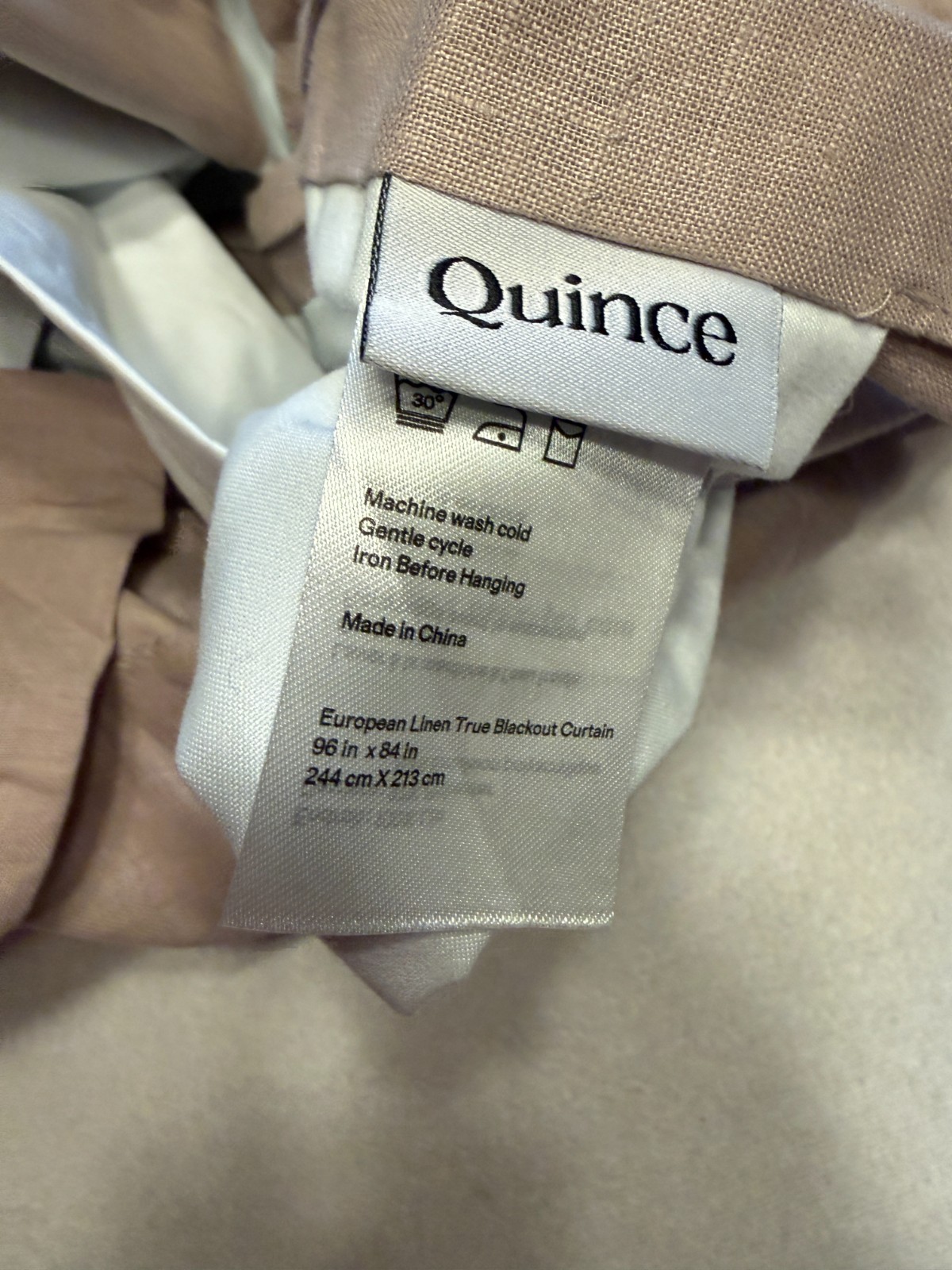 QUINCE European Linen True Blackout Curtain Panel 96×108 Blush Pink
