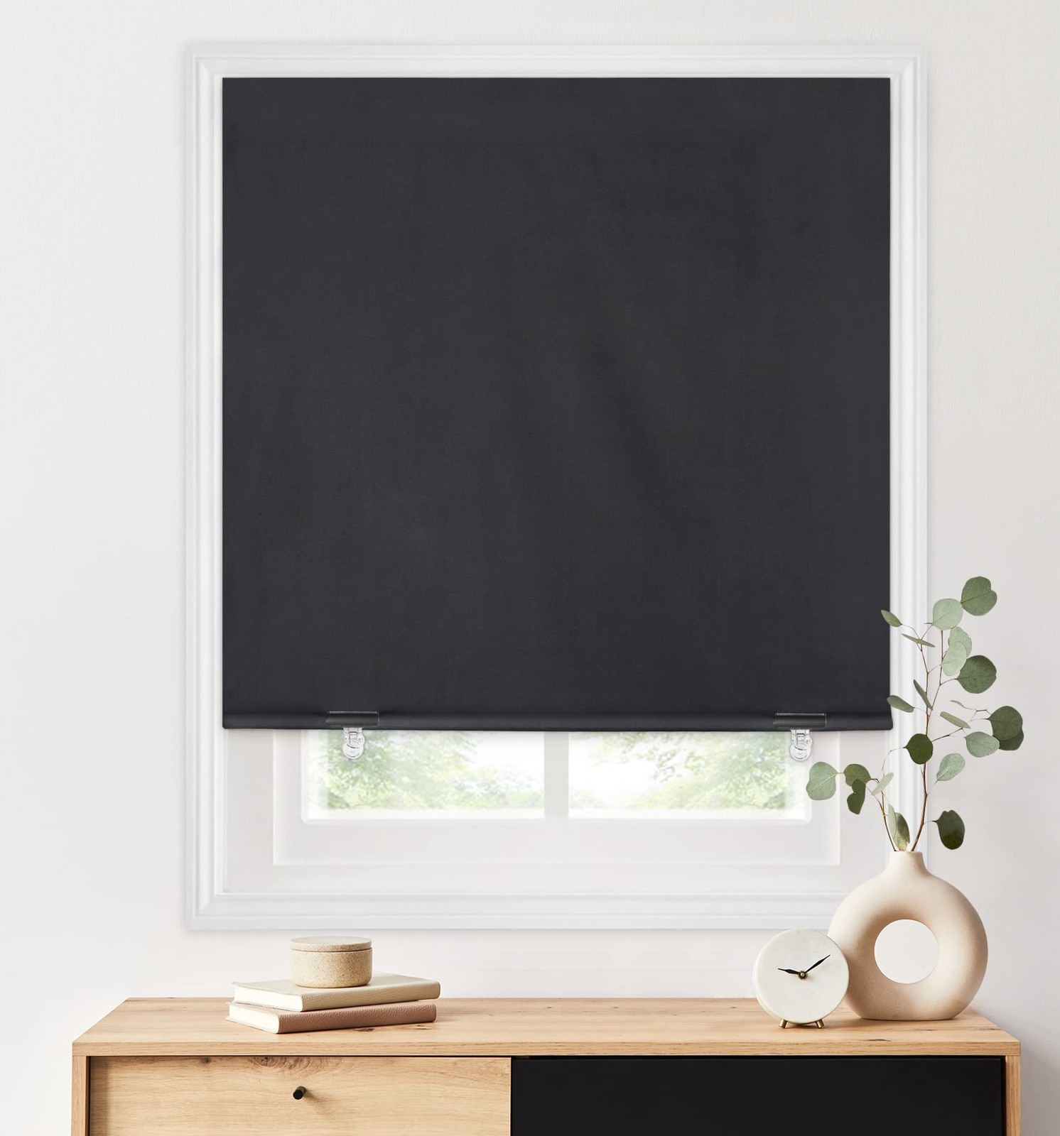 LazBlinds 100% Blackout Roller Shades, No Tools Drill 36”W x 72”H, Black