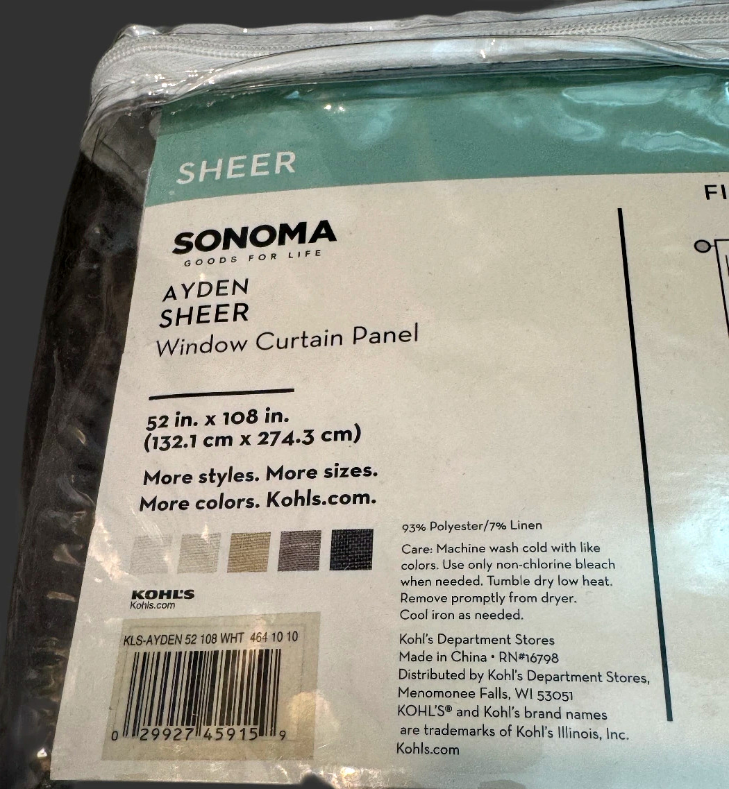 Sonoma Ayden Sheer Panel Easy Slide Grommets 52″ x 108″ White Poly-Linen Blend