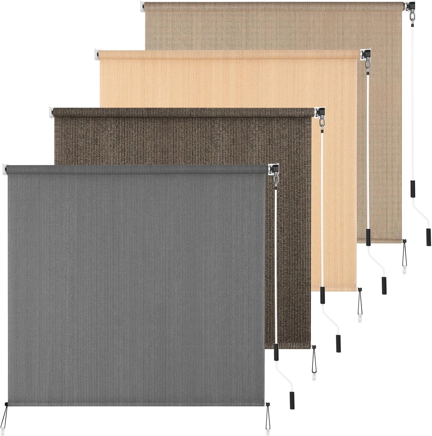 Outdoor Roller Shade 5′ W x 8′ L Cordless Patio Shades Roll Up Outdoors Blinds