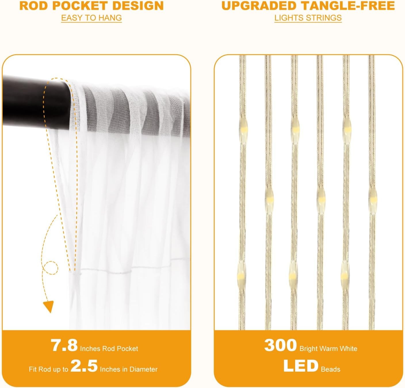 Tulle Curtain Backdrop with 300 LED Fairy Lights for Parites Wrinkle-Free Sheer