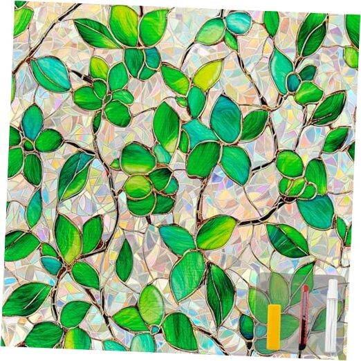 Window Privacy Film with Installation Tools Home 17.5 x 78.7 in Greenery Leaf
