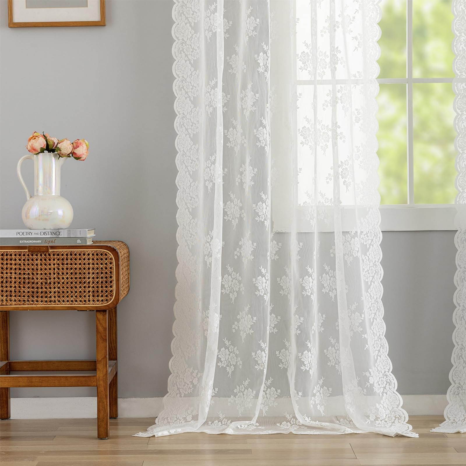 Kotile Ivory Lace Curtains 72 Inches Long 2 42″W x 72″L (Pack of 2),