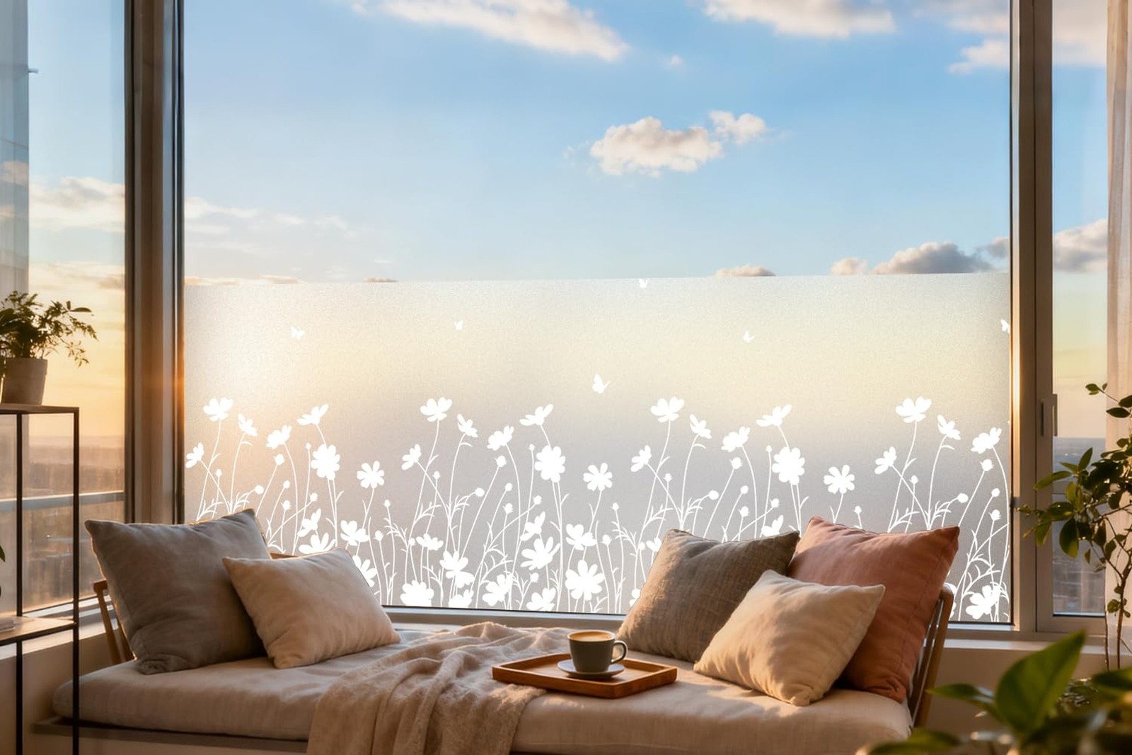 DKTIE Window Privacy Film Flowers Pure White Pattern Stained Glass Window Fil…
