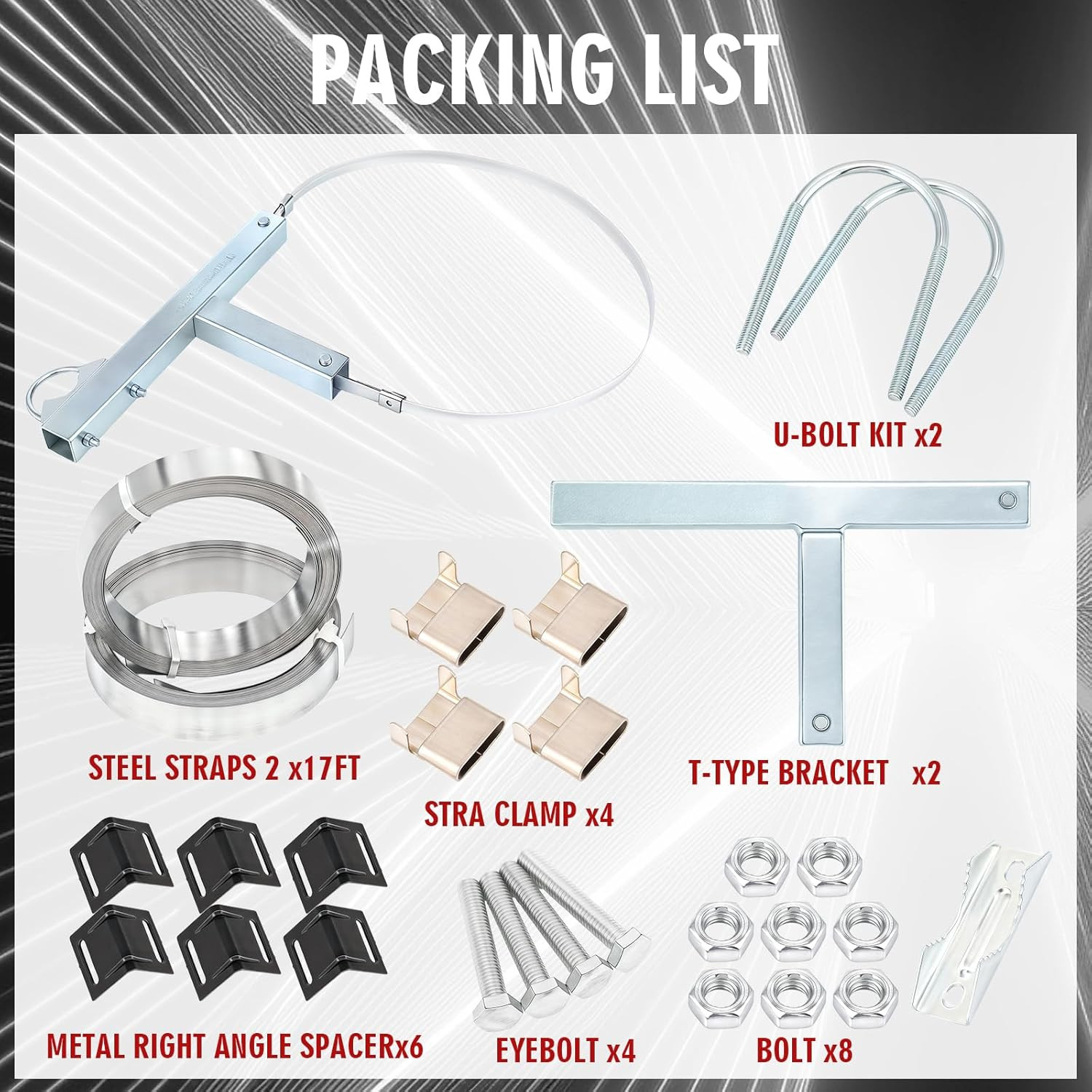 Chimney Antenna Mounting Kit Includes 1.25”-2″ Antenna Mast and Two 17″ Galvaniz