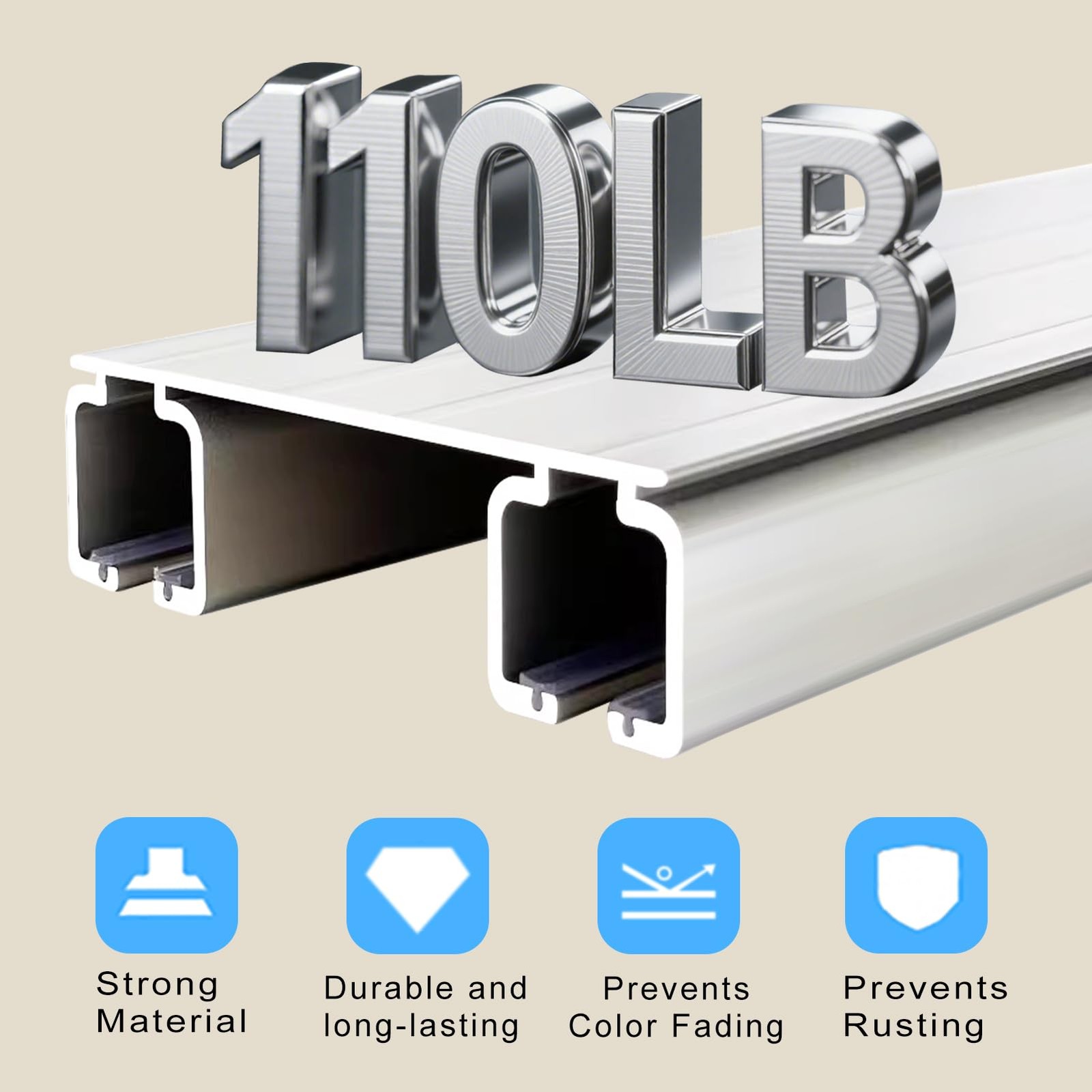 Silent Double Row Ceiling Curtain Track, Heavy-Duty 100cm, White