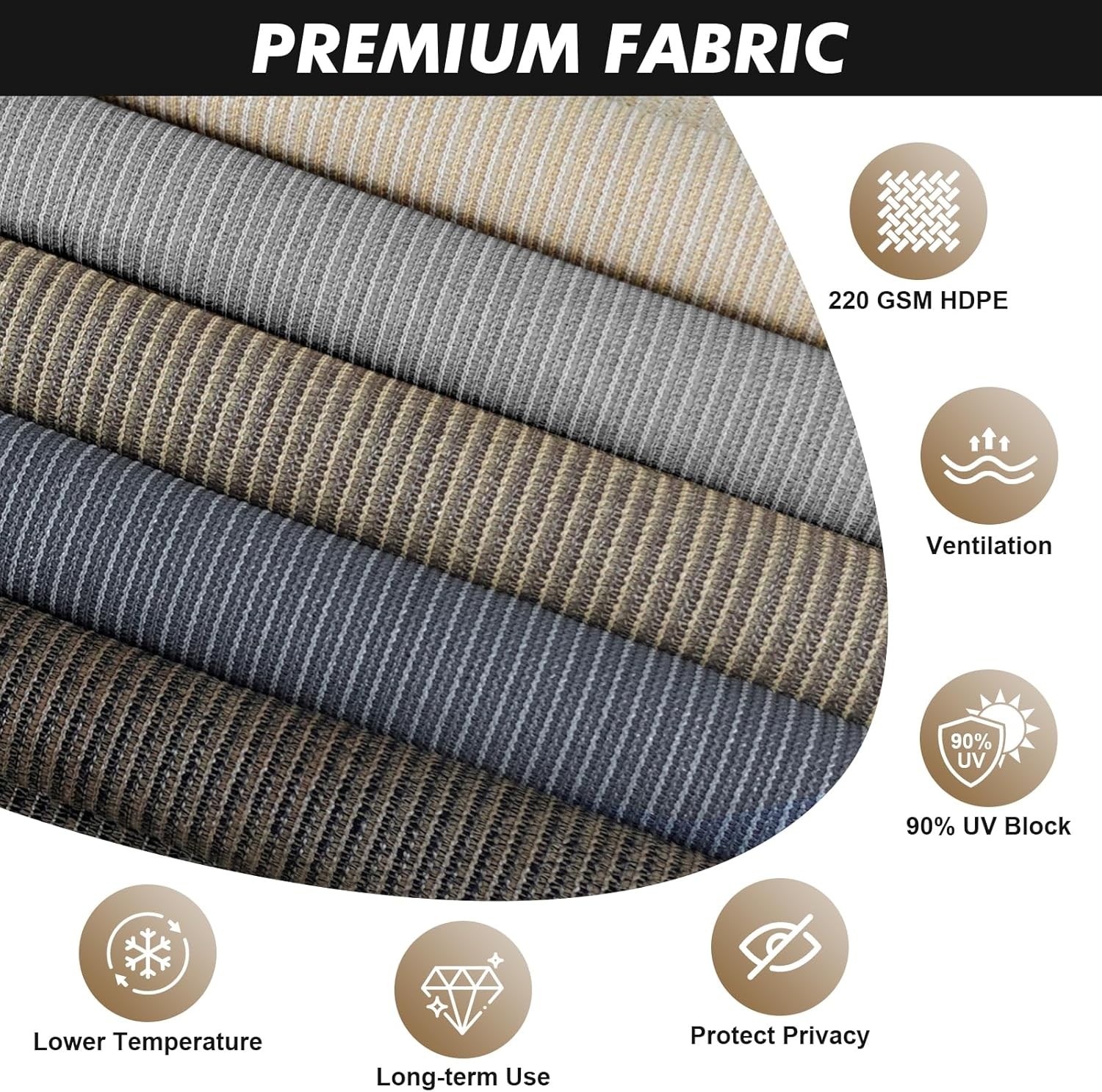 Outdoor Roller Shade 10′ W x 8′ H, Gray Exterior Cordless Patio Shades Roll Up