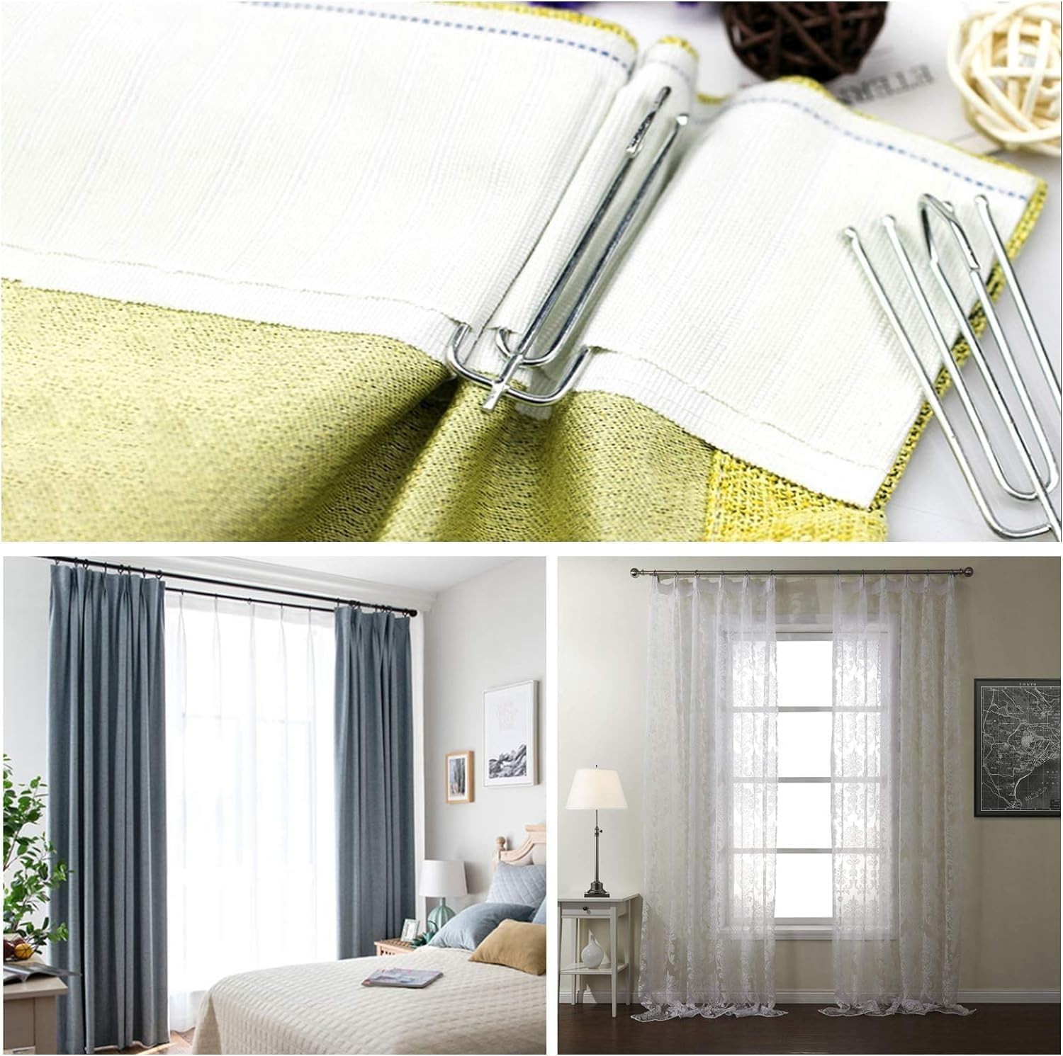 Curtain Tape Set with Hooks White Deep Pinch Pleat DIY Curtain Accessories