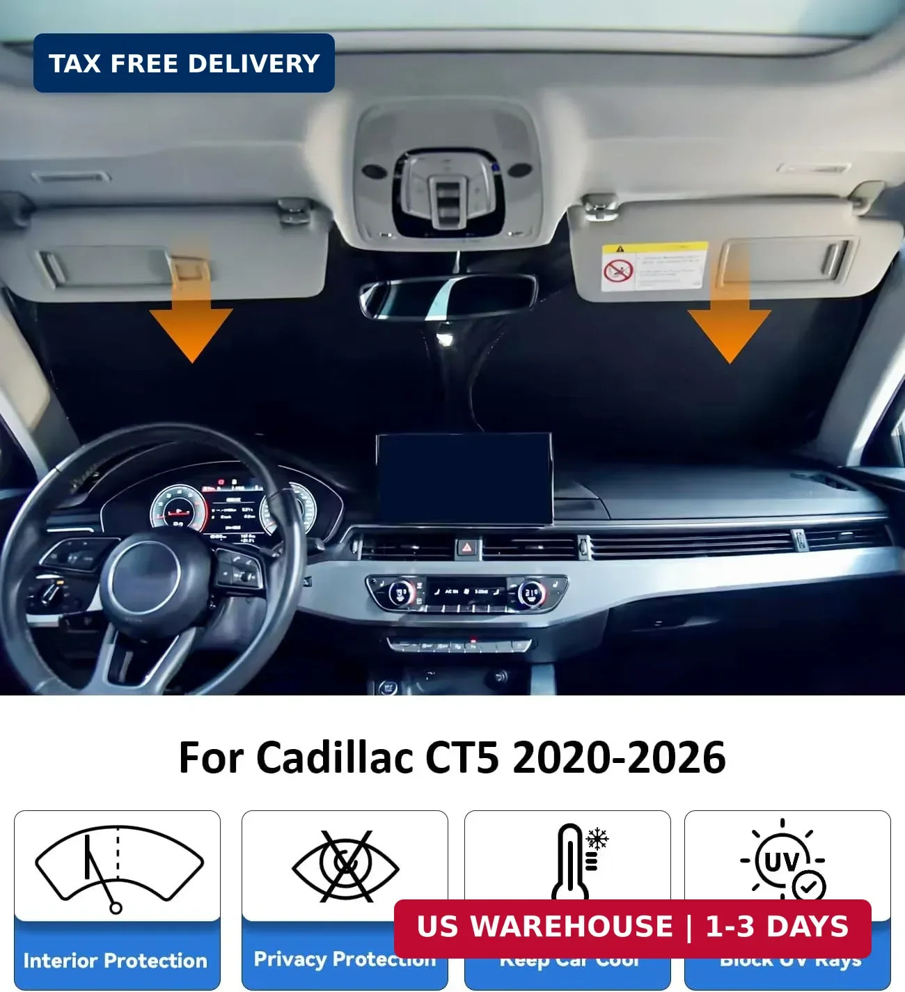 Windshield Sun Shade Custom Fit for Cadillac CT5 2020-2024 | Car Front Window Su