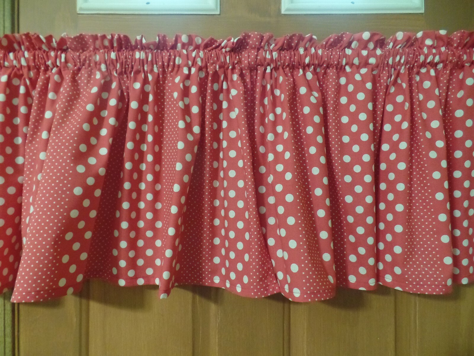 Bright Red w/Large & Small White Dots, Handmade Door, Bedroom, Kitchen VALANCES