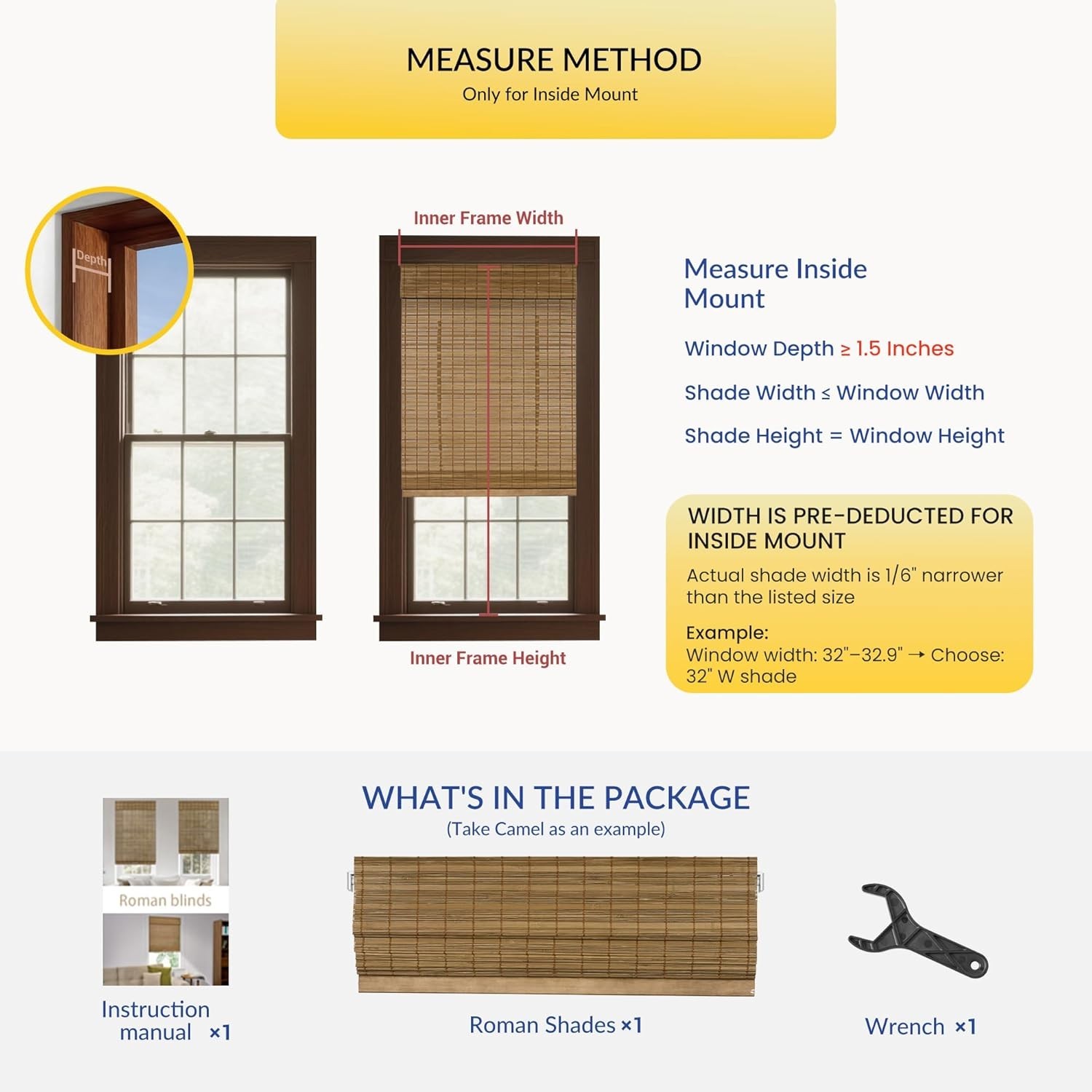 No Drill No Tools Bamboo Roman Shades, Cordless Light Filtering Window Blinds…