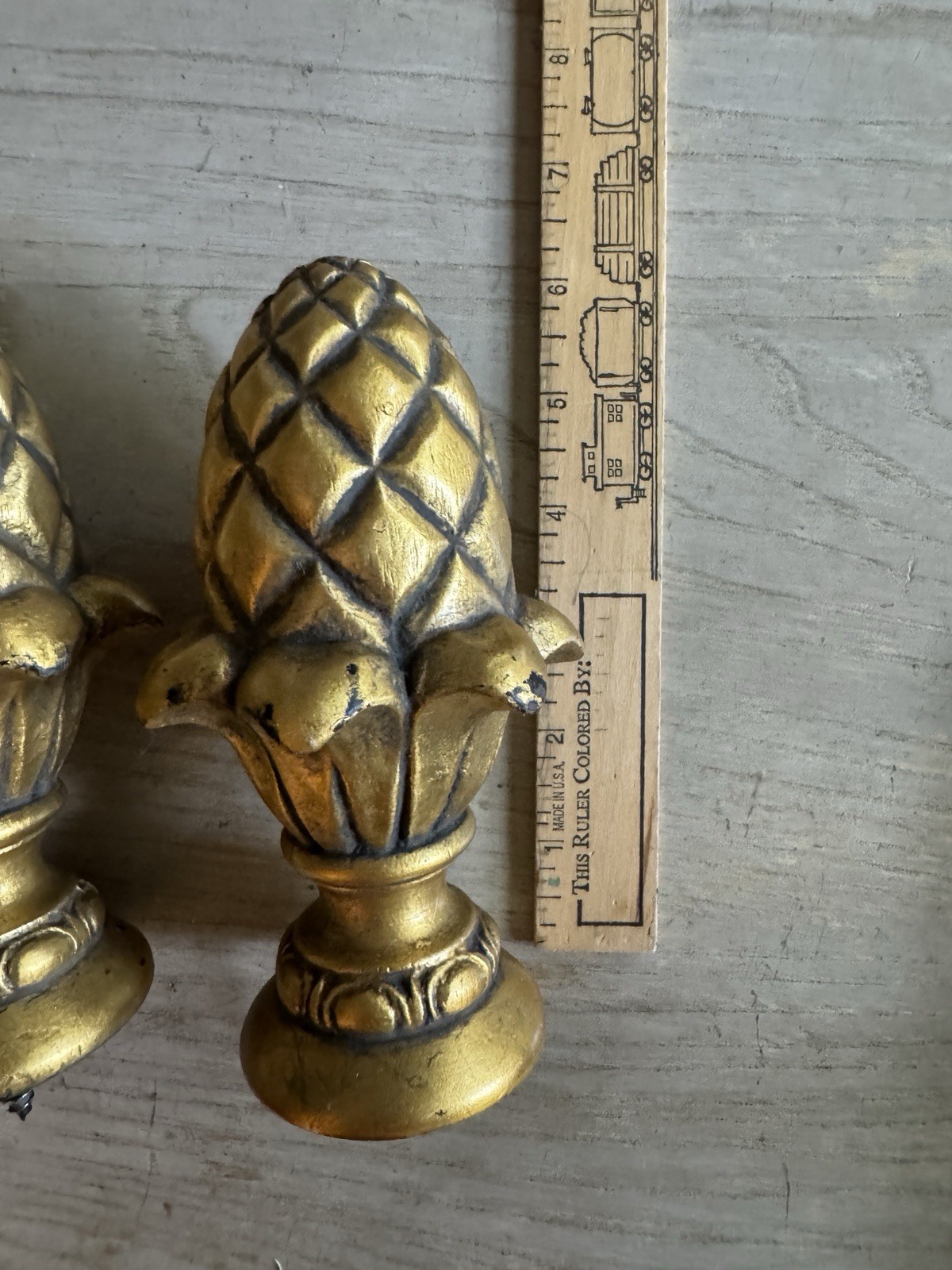 4 Solid Wood Curtain Rod Finials. 2 1/4 Inch Diameter. 6 Inches Long