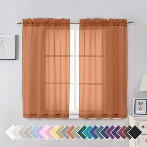 Sheer Curtains 45 inches Long, Short Kitchen 42″W x 45″L (Pack of 2) Orange