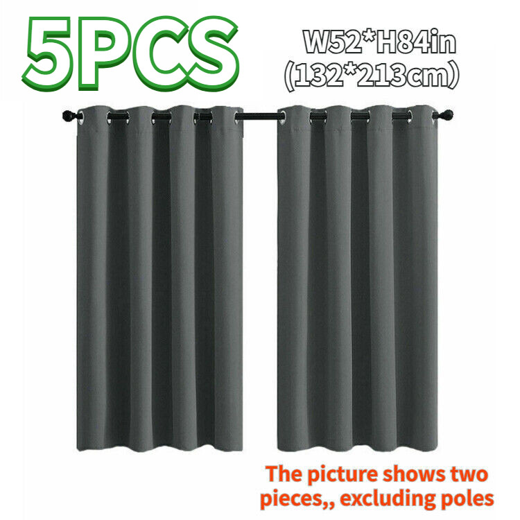 5PCS Patio Waterproof Grommet Curtain Porch Decor Thermal Insulated Grey New