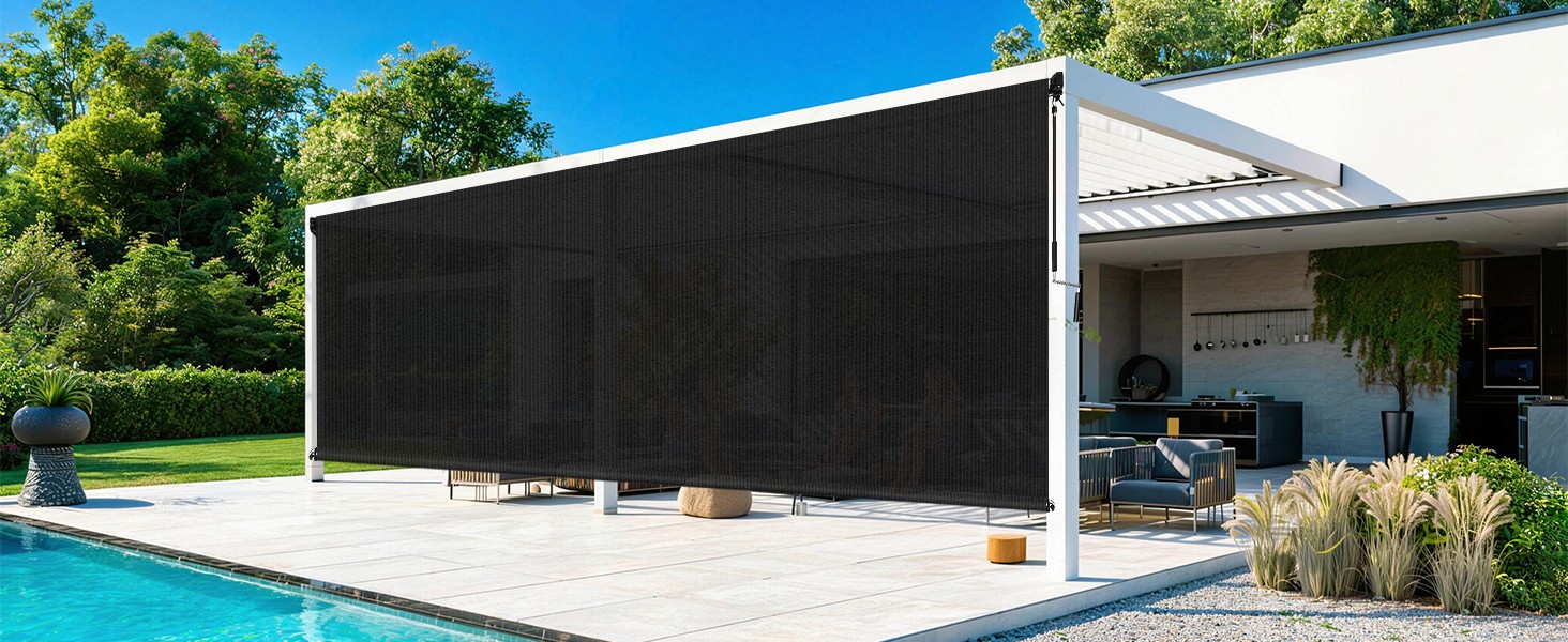 Outdoor Roller Shades for Patio, Mocha 10′ W x 8′ H Cordless Patio Shades Roll