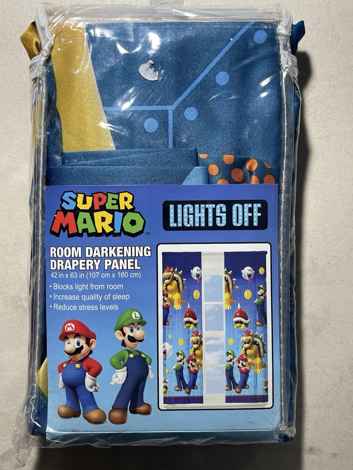 Super Mario room darkening drapery panel 42 in x 63 in Nintendo Curtains