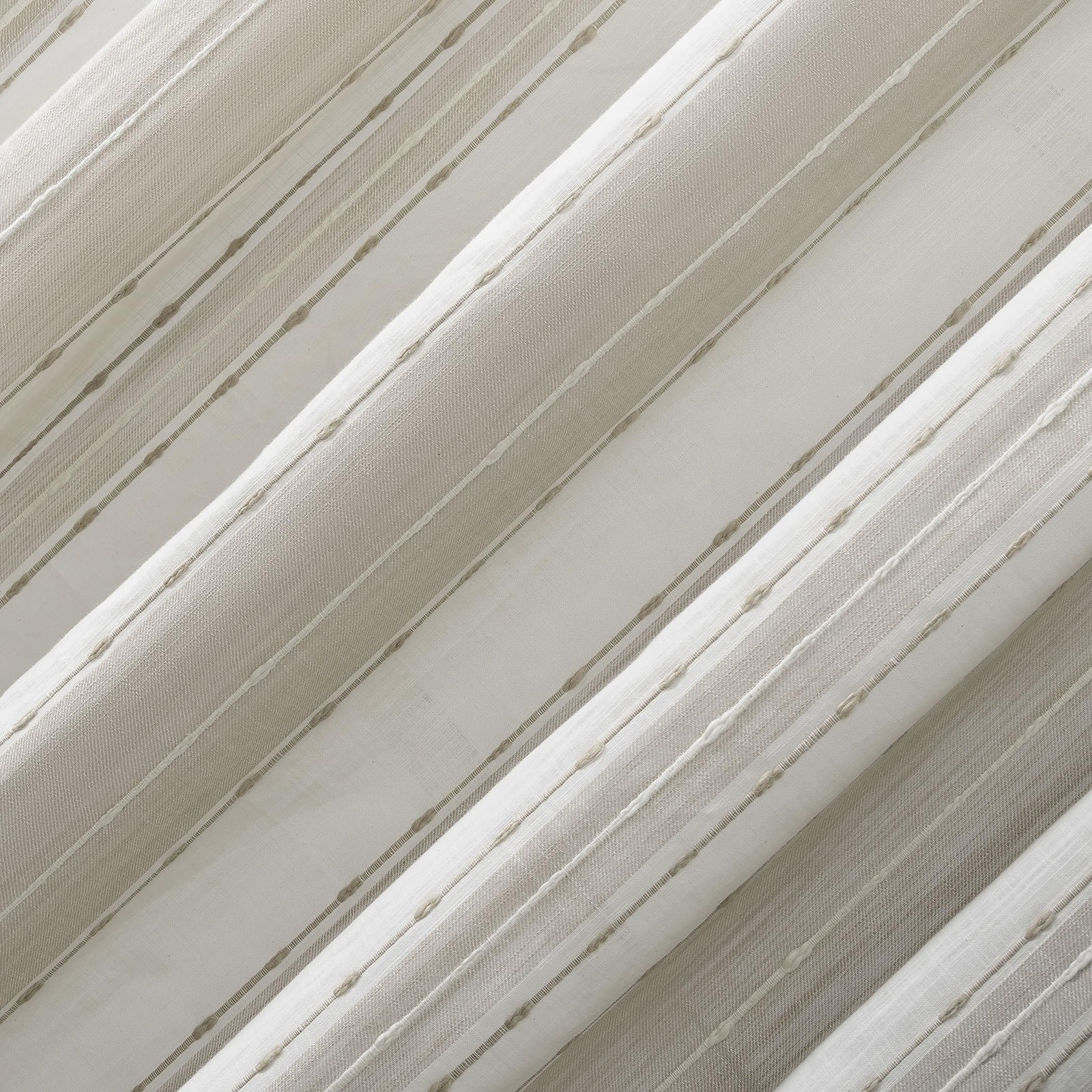 Archaeo Slub Texture Stripe Cotton Cafe Curtain Pair, 52″ x 45″, Linen/White