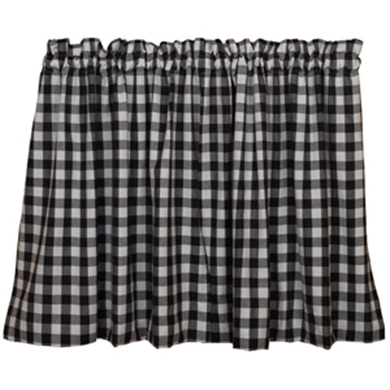 Black Check 24″ Cafe Curtain Tier, Pair of Tiers, Black n White Checker, Country