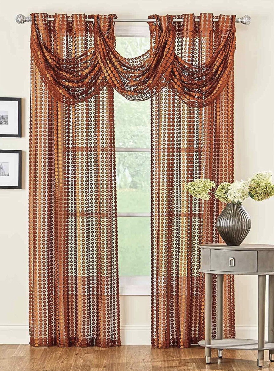 Links Light Filtering Lace (1) Panel Rust 54×84” Grommet Top
