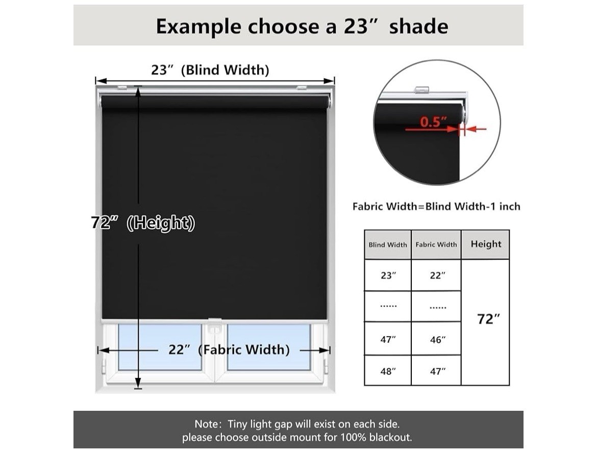 Blackout Cordless Roller Shades – UV Protection, 54″ W x 72″ H, Black