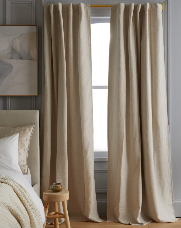 NWOT Quince European Linen Curtain Panels 48″ x 84″ Room Darkening 2 Flax