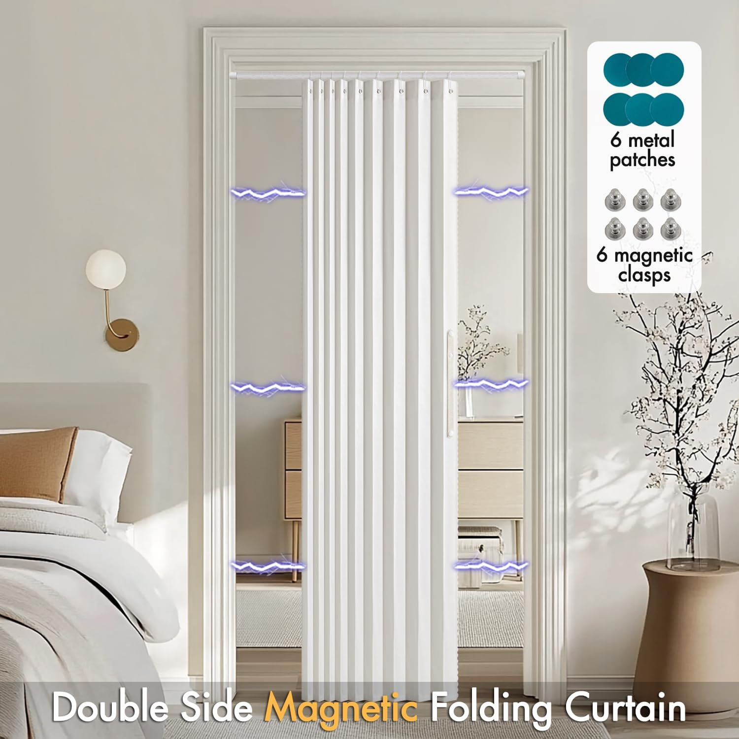 MIULEE Accordion Style Magnetic Folding Door Curtains for Doorways/Closet, Room