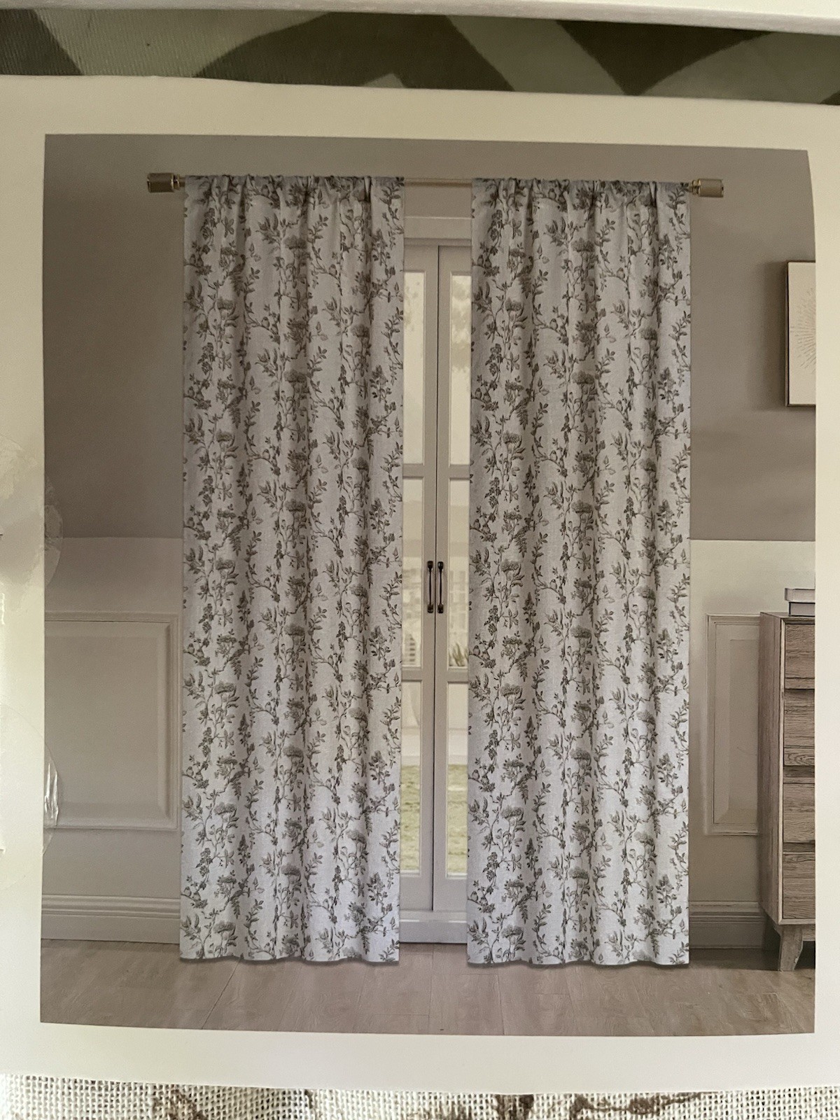 LAURA ASHLEY Birds Meadow Floral Natural Linen Blend Curtain Panel Set NEW 38X96