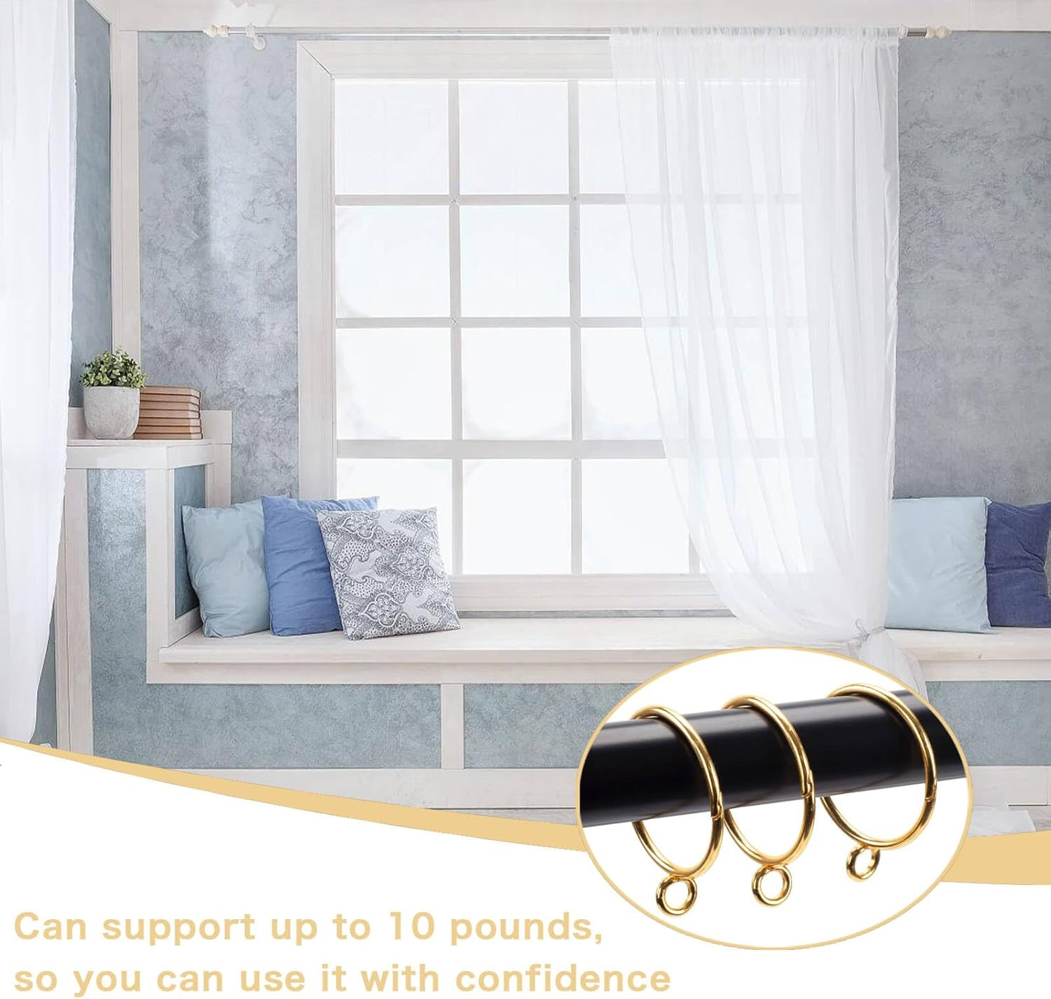Openable Curtain Rings with Eyelets,2Inch Heavy Duty Rustproof Metal Drapery Rin