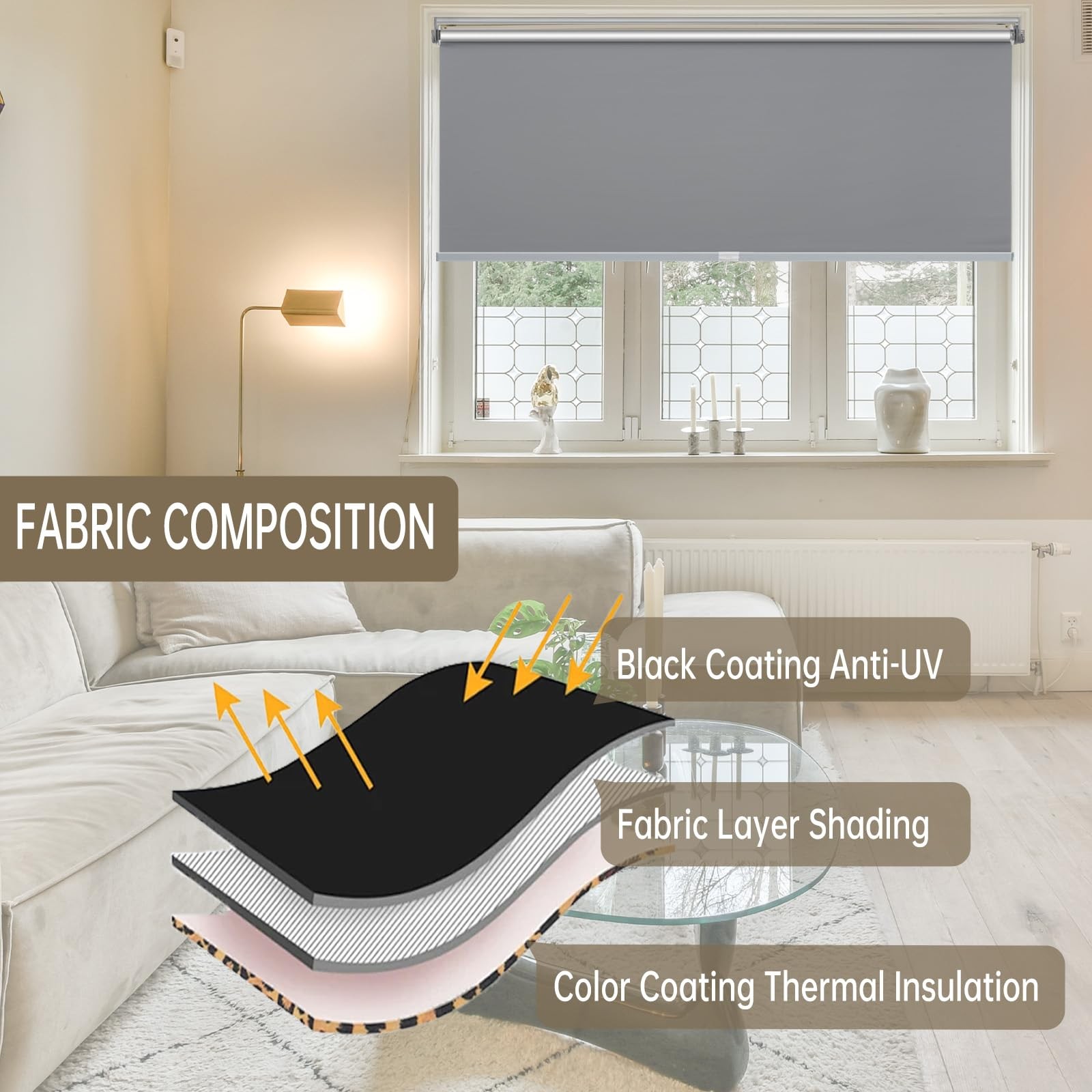 Changshade Blackout Roller Shades Dark Grey 33″w x 72″h