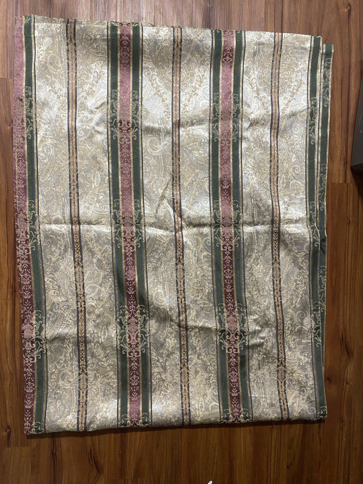 CROSCILL TOWNHOUSE GREEN GOLD BURGUNDY STRIPE PANEL CURTAIN 216”x 42”Approximate