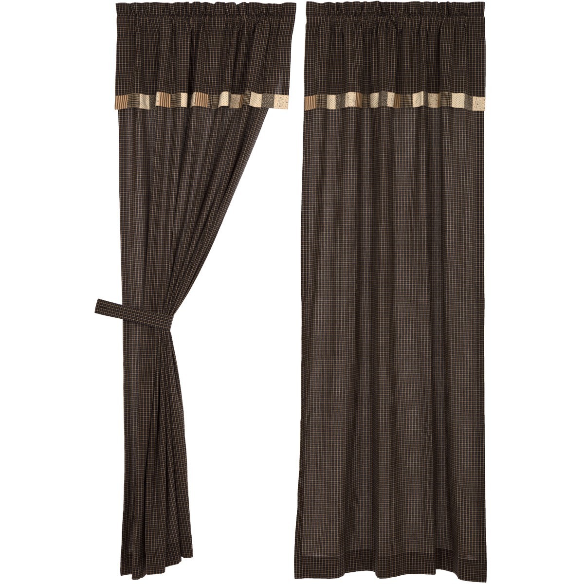 Kettle Grove Panel with Attached Valance Block Border 84″ Charcoal Grey Black