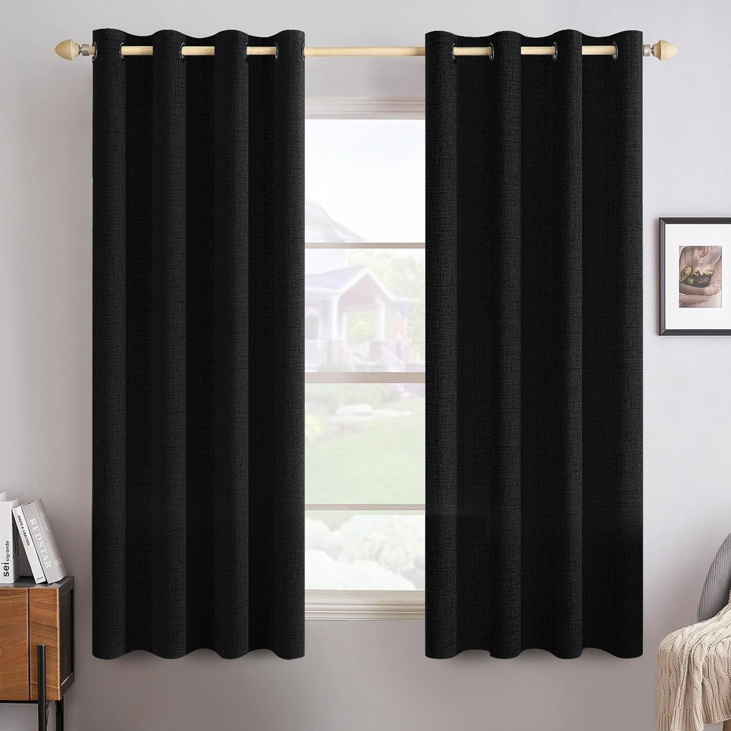 MIULEE Linen Texture Curtains for Bedroom Solid 100% Blackout Thermal Insulated