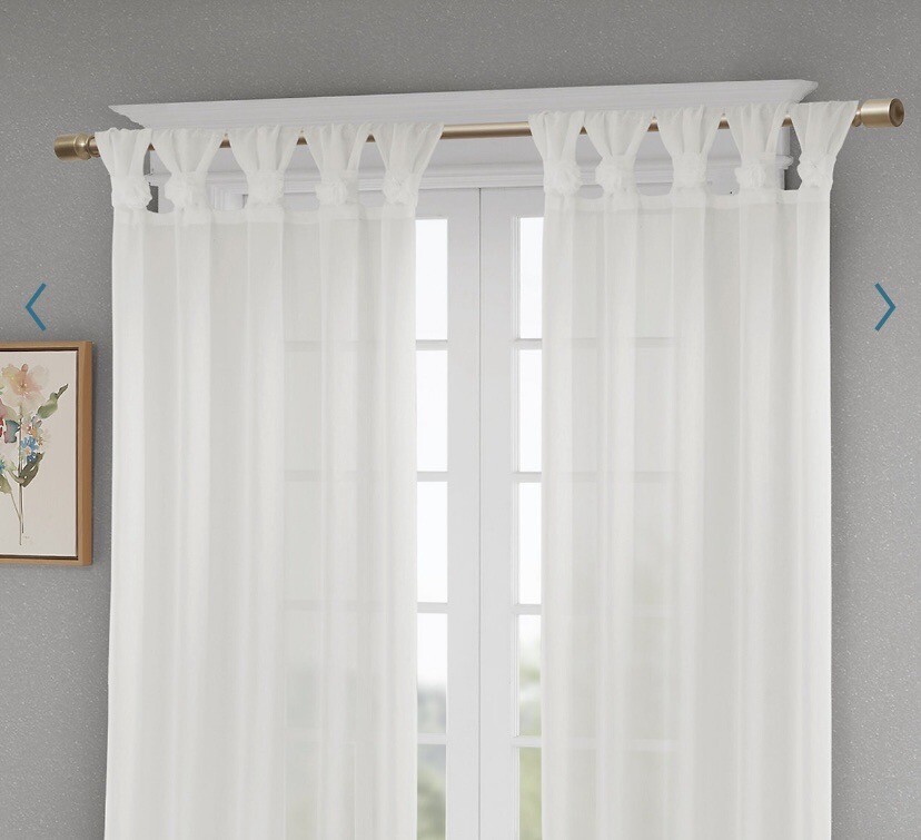 New No Pkg Madison Park Embellished Sheer White Curtain (1) 50×63 Twist Tab Top