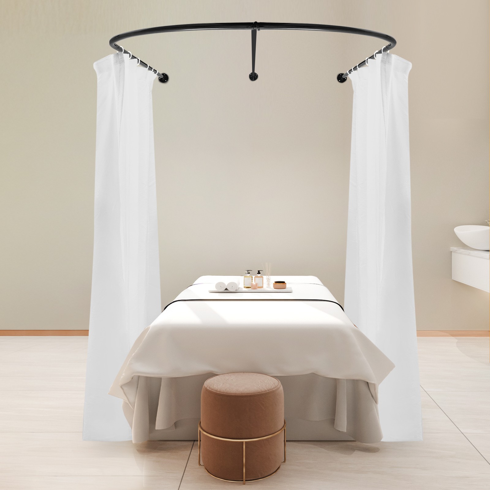 Beauty Salon Partition Curtain Divider w/ Curtain U-Shaped Room Partition Rod