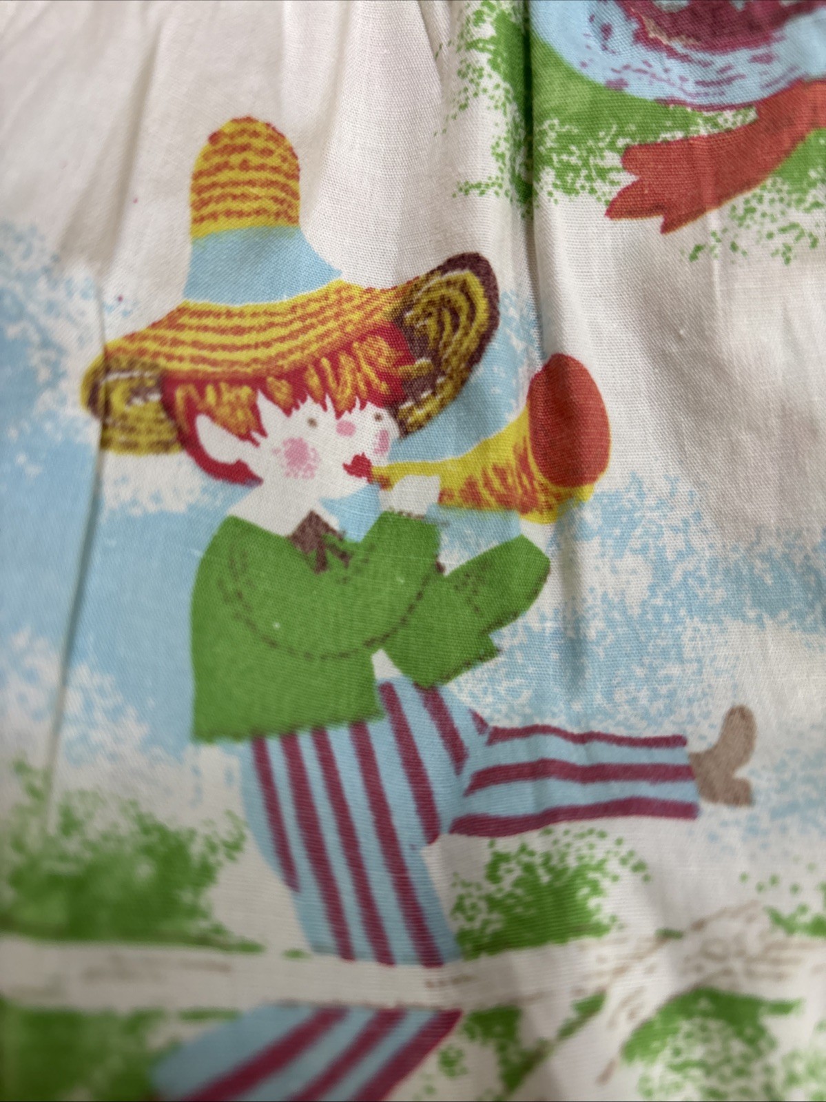 Vtg Kids Novelty Storybook Valance Lot 2 Handmade Rod Pocket Pom Pom Trim Retro