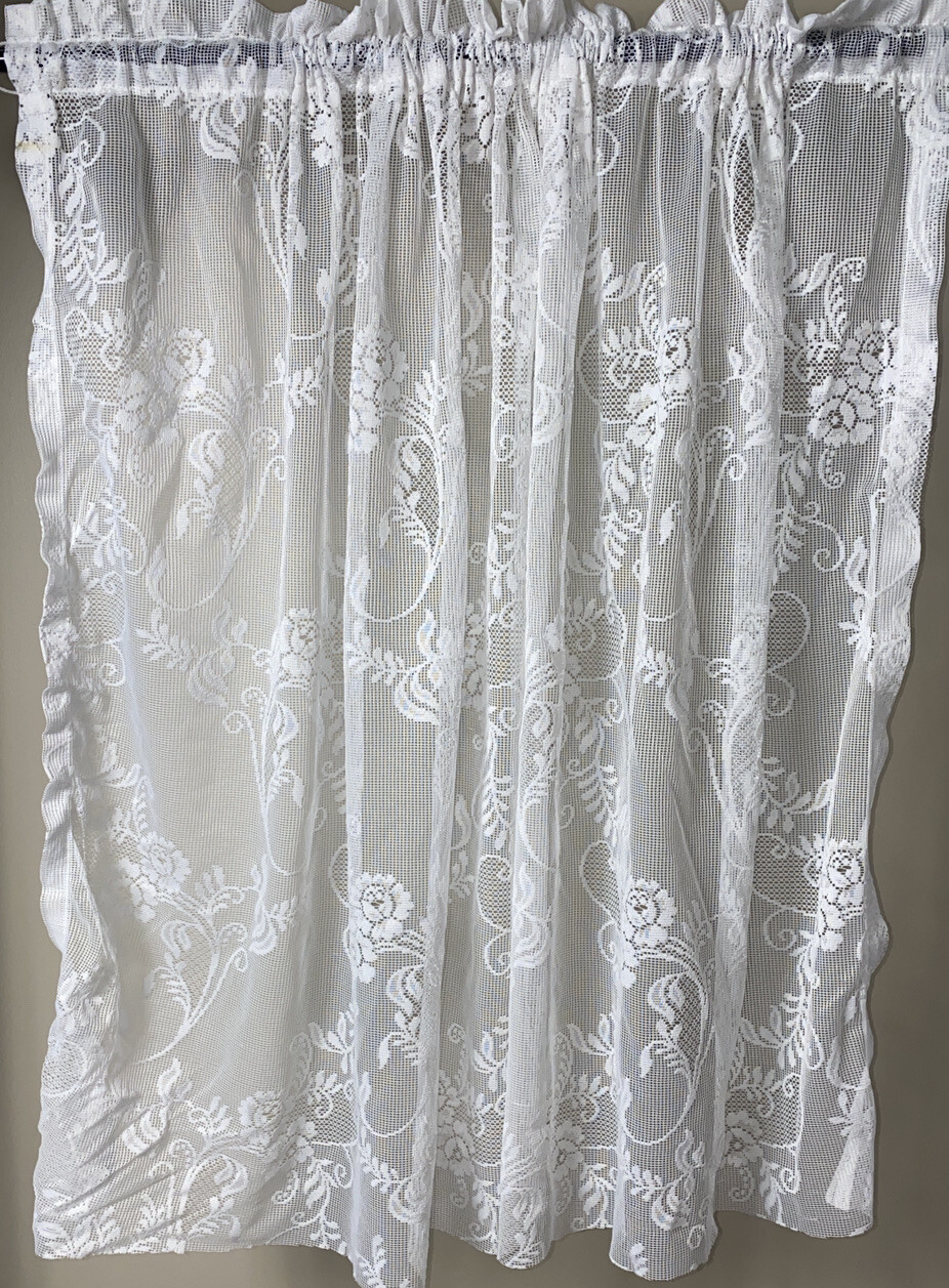 1 Vintage Lace Delicate Curtain Panel Valance Fancy Sheer Lacy Victorian Short