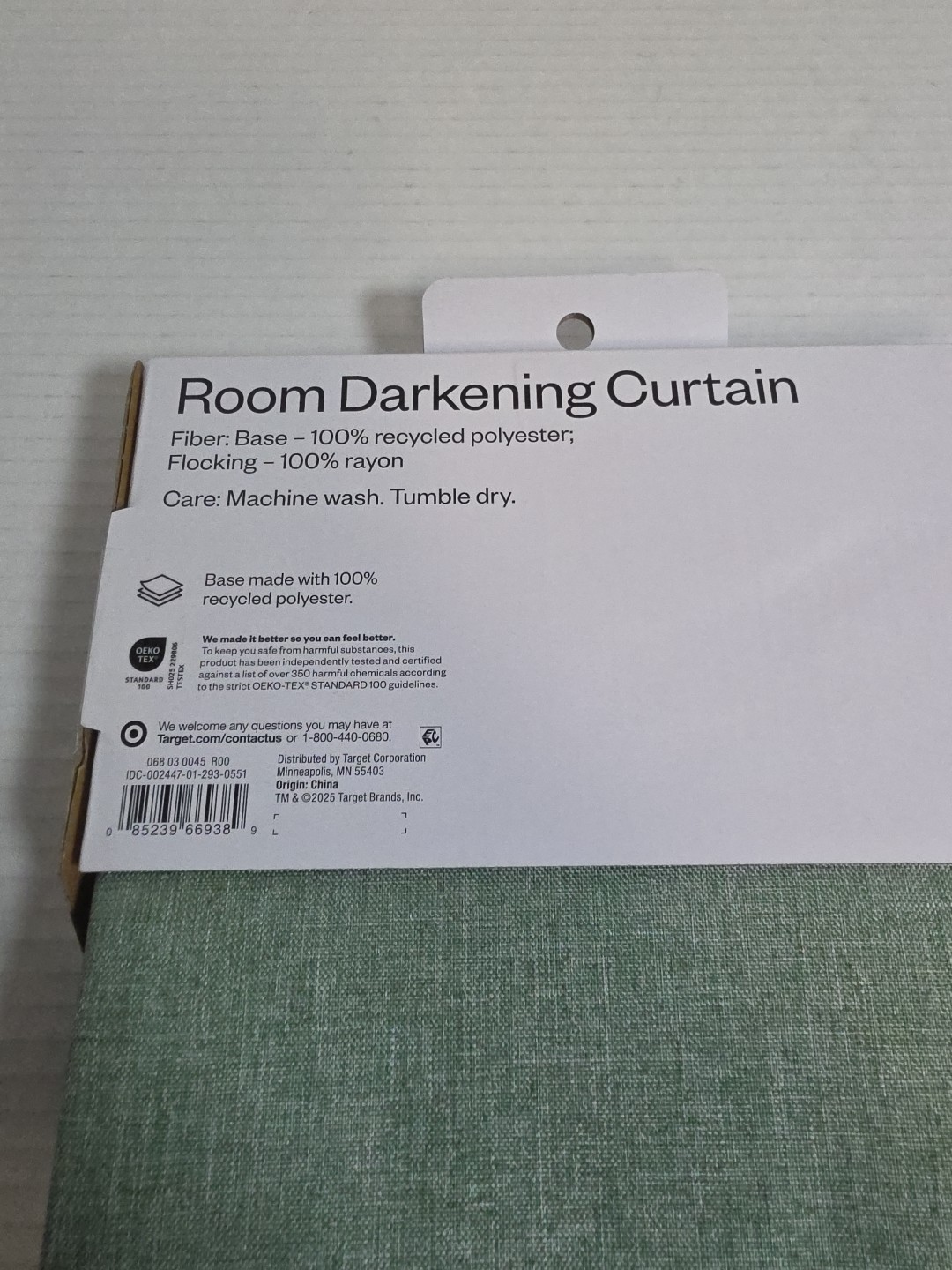 Room Essentials 84” Room Darkening Curtain Green Heather 42W X 84L New