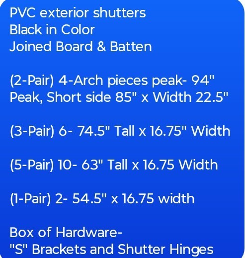 22 (11 Sets) PVC Board-N-Batten Shutters W/ Hardware & Hinges. Sizes In Pictures