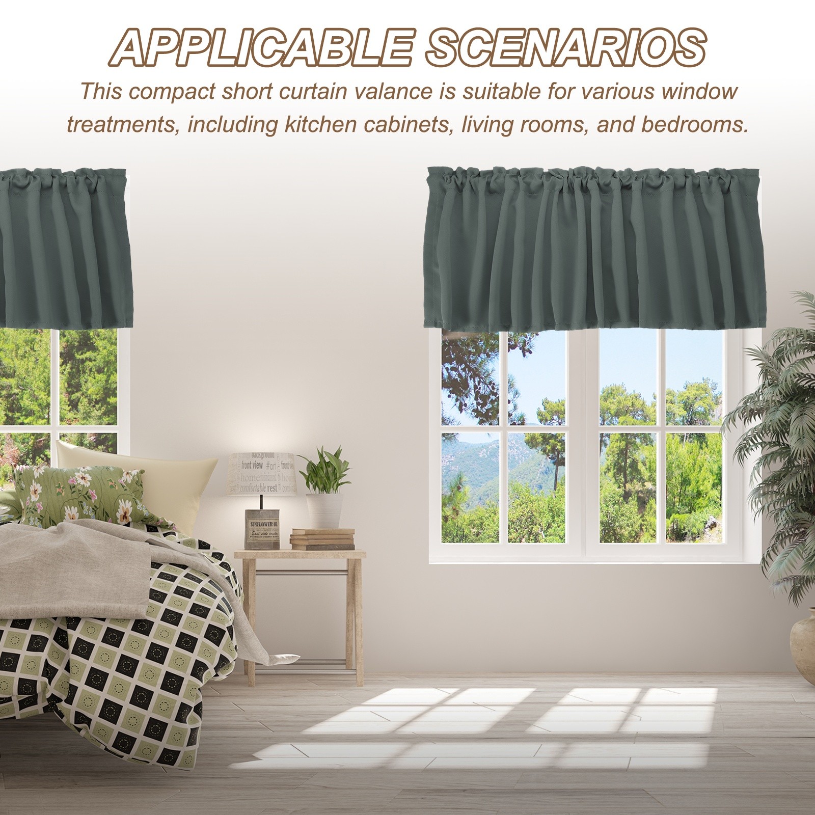 Window Valance, 52 x 18 Inch Valance Curtains for Windows Bedroom, Dark Grey
