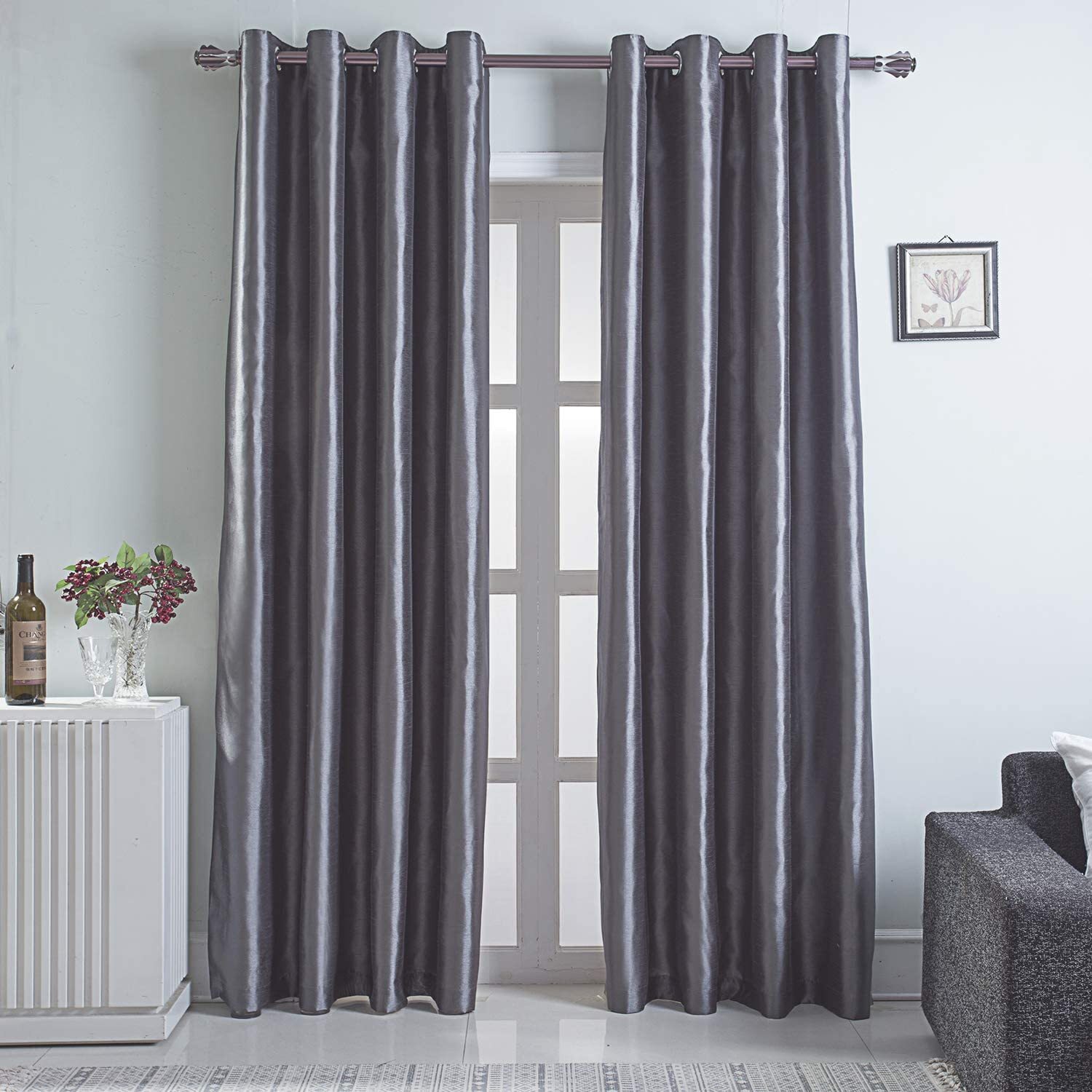 Dark Gray Faux Silk Curtains,Fully Lined Window Treatment Drapes