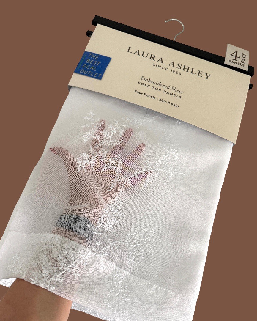 New Laura Ashley Window Curtains 4 FOUR Panels 38 x 84″ White Embroidered Sheer